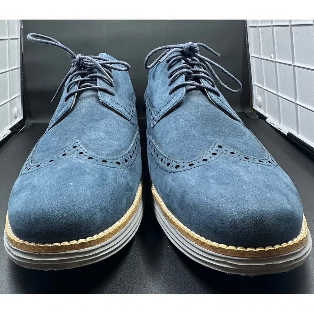 Cole Haan Grand OS Mens Blue Nubuck Wingtip Oxford Shoes Size 12 M
